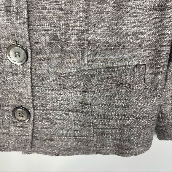 BOGNER Silk Tweed Boucle Blazer Jacket Gray Brown Cropped Bolero 3/4 Sleeve US 8 - Picture 11 of 16
